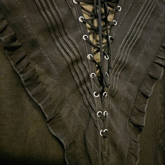 3/$13 | Sheer BlackRomantic Long Sleeve Peasant Bohemian Goth Witchy Blouse - Picture 5 of 9